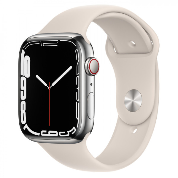 Apple Watch Series 7 GPS + Cellular 45mm Silver Stainless Steel Case w. Starlight Sport Band (MKJD3) - фото Apple Watch Series 7 GPS + Cellular 45mm Silver Stainless Steel Case w. Starlight Sport Band (MKJD3)