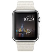 Apple Watch 42mm Stainless Steel Case with White Leather Loop - Medium (MMFV2)