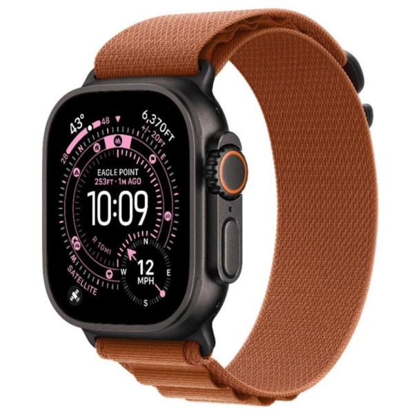 Apple Watch Ultra 3 GPS + Cellular 49mm Black Tit. Case w. Terra Cotta Alpine Loop - Small (MF254+MG9D4) - фото Apple Watch Ultra 3 GPS + Cellular 49mm Black Tit. Case w. Terra Cotta Alpine Loop - Small (MF254+MG9D4)