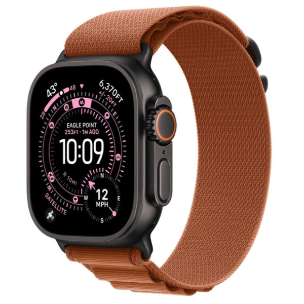 Apple Watch Ultra 3 GPS + Cellular 49mm Black Tit. Case w. Terra Cotta Alpine Loop - Medium (MF254+MG9E4)