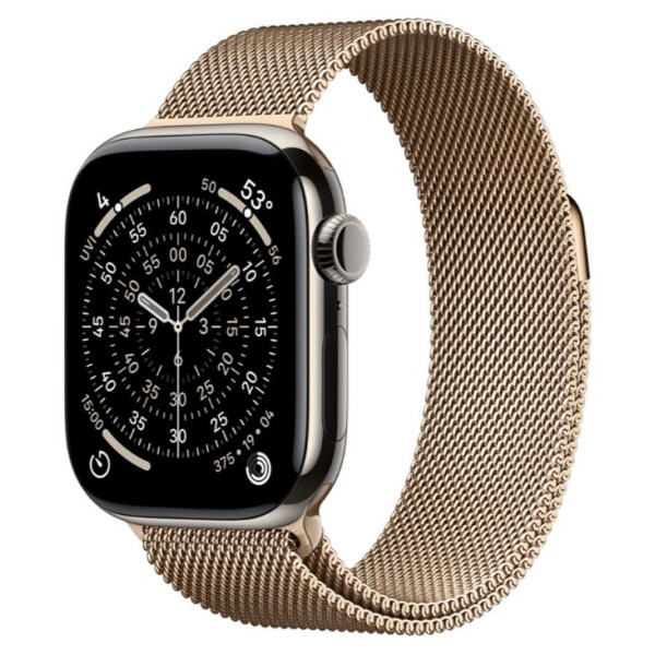 Apple Watch Series 11 GPS + Cellular 42mm Natural Tit. Case w. Gold Milanese Loop (MF9H4+MGJ04) - фото Apple Watch Series 11 GPS + Cellular 42mm Natural Tit. Case w. Gold Milanese Loop (MF9H4+MGJ04)