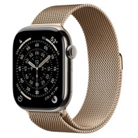 Apple Watch Series 11 GPS + Cellular 46mm Natural Tit. Case w. Gold Milanese Loop - S/M (MFAY4+MGJ44)