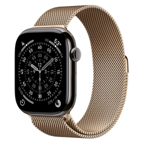 Apple Watch Series 11 GPS + Cellular 46mm Slate Tit. Case w. Gold Milanese Loop - S/M (MFC14+MGJ44) - фото Apple Watch Series 11 GPS + Cellular 46mm Slate Tit. Case w. Gold Milanese Loop - S/M (MFC14+MGJ44)