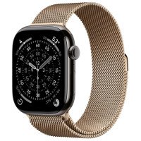 Apple Watch Series 11 GPS + Cellular 46mm Slate Tit. Case w. Gold Milanese Loop - M/L (MFC14+MGJ54)