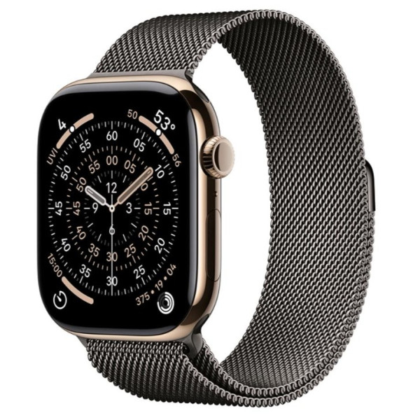 Apple Watch Series 11 GPS + Cellular 46mm Gold Tit. Case w. Slate Milanese Loop - S/M (MFC34+MGJ64)