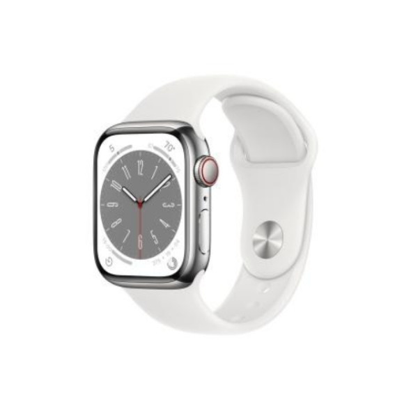 Apple Watch Series 8 GPS + Cellular 45mm Silver S. Steel Case W. White S. Band (MNKE3)