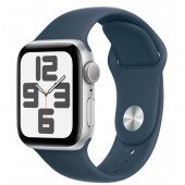 Apple Watch SE 2 GPS 40mm Silver Aluminium Case with Storm Blue Sport Band M/L (MRE23)