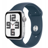 Apple Watch SE 2 GPS 44mm Silver Aluminium Case with Storm Blue Sport Band M/L (MREE3)