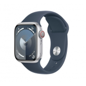 Apple Watch Series 9 GPS + Cellular 41mm Silver Alu. Case w. Storm Blue S.Band - S/M (MRHV3)