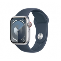 Apple Watch Series 9 GPS + Cellular 41mm Silver Alu. Case w. Storm Blue S.Band - S/M (MRHV3)