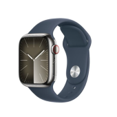 Apple Watch Series 9 GPS + Cellular 41mm Silver S. Steel Case w. Storm Blue Sport Band - S/M (MRJ23)