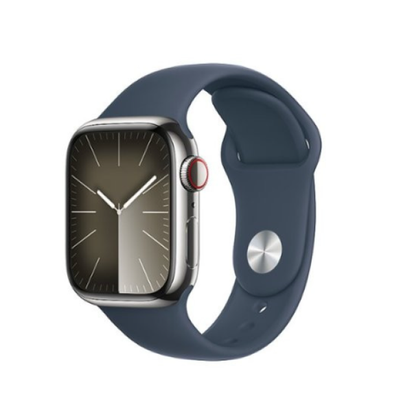 Apple Watch Series 9 GPS + Cellular 41mm Silver S. Steel Case w. Storm Blue Sport Band - S/M (MRJ23) - фото Apple Watch Series 9 GPS + Cellular 41mm Silver S. Steel Case w. Storm Blue Sport Band - S/M (MRJ23)