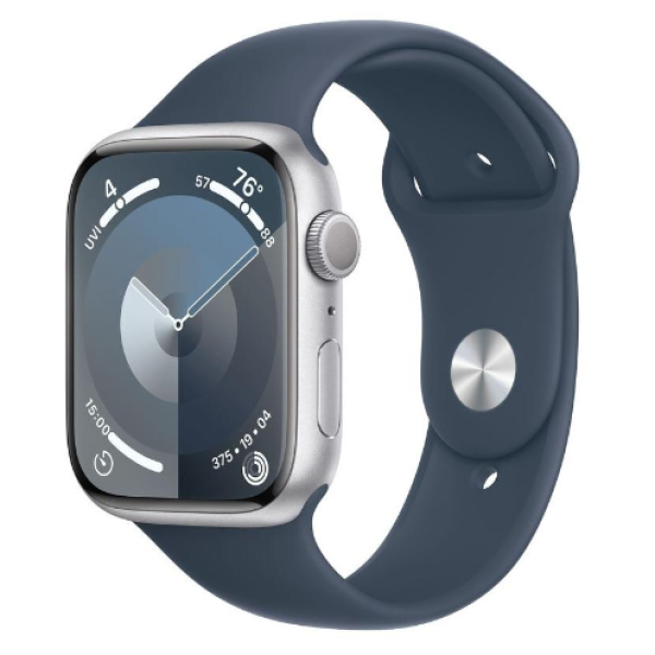 Apple Watch Series 9 GPS + Cellular 45mm Silver Aluminum Case w. Storm Blue Sport Band - S/M (MRMG3) - фото Apple Watch Series 9 GPS + Cellular 45mm Silver Aluminum Case w. Storm Blue Sport Band - S/M (MRMG3)
