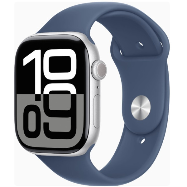 Apple Watch Series 10 GPS 46mm Silver Alu. Case w. Denim Sport Band - S/M (MWWL3) - фото Apple Watch Series 10 GPS 46mm Silver Alu. Case w. Denim Sport Band - S/M (MWWL3)