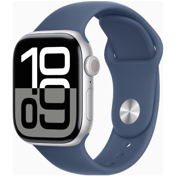 Apple Watch Series 10 GPS + Cellular 42mm Silver Alu. Case w. Denim Sport Band - S/M (MWX33) - фото Apple Watch Series 10 GPS + Cellular 42mm Silver Alu. Case w. Denim Sport Band - S/M (MWX33)