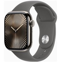 Apple Watch Series 10 GPS + Cellular 42mm Natural Titanium Case w. Stone Grey Sport Band - S/M (MWXD3)