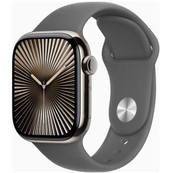 Apple Watch Series 10 GPS + Cellular 42mm Natural Titanium Case w. Stone Grey Sport Band - S/M (MWXD3) - фото Apple Watch Series 10 GPS + Cellular 42mm Natural Titanium Case w. Stone Grey Sport Band - S/M (MWXD3)
