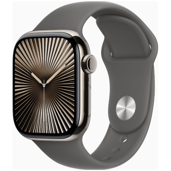 Apple Watch Series 10 GPS + Cellular 42mm Natural Titanium Case w. Stone Grey Sport Band - M/L (MWXE3) - фото Apple Watch Series 10 GPS + Cellular 42mm Natural Titanium Case w. Stone Grey Sport Band - M/L (MWXE3)