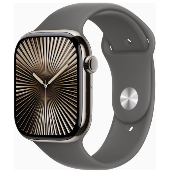 Apple Watch Series 10 GPS + Cellular 46mm Natural Titanium Case w. Stone Grey Sport Band - S/M (MWY93) - фото Apple Watch Series 10 GPS + Cellular 46mm Natural Titanium Case w. Stone Grey Sport Band - S/M (MWY93)