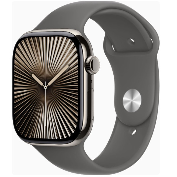Apple Watch Series 10 GPS + Cellular 46mm Natural Titanium Case w. Stone Grey Sport Band - M/L (MWYA3) - фото Apple Watch Series 10 GPS + Cellular 46mm Natural Titanium Case w. Stone Grey Sport Band - M/L (MWYA3)