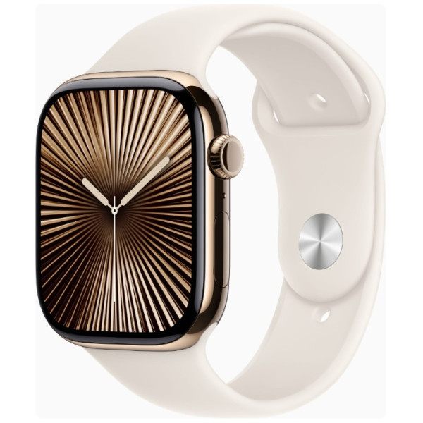 Apple Watch Series 10 GPS + Cellular 46mm Gold Titanium Case w. Starlight Sport Band - S/M (MWYX3) - фото Apple Watch Series 10 GPS + Cellular 46mm Gold Titanium Case w. Starlight Sport Band - S/M (MWYX3)