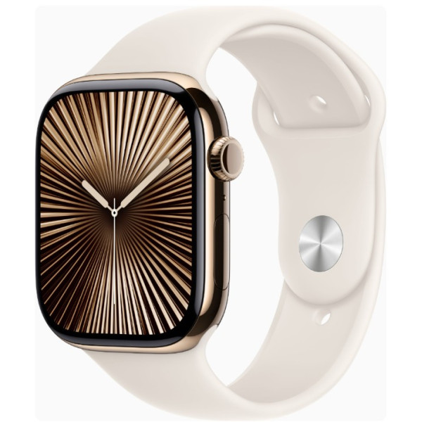 Apple Watch Series 10 GPS + Cellular 46mm Gold Titanium Case w. Starlight Sport Band - M/L (MWYY3) - фото Apple Watch Series 10 GPS + Cellular 46mm Gold Titanium Case w. Starlight Sport Band - M/L (MWYY3)