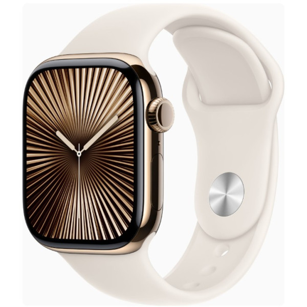 Apple Watch Series 10 GPS + Cellular 42mm Gold Titanium Case w. Starlight Sport Band - S/M (MX063) - фото Apple Watch Series 10 GPS + Cellular 42mm Gold Titanium Case w. Starlight Sport Band - S/M (MX063)