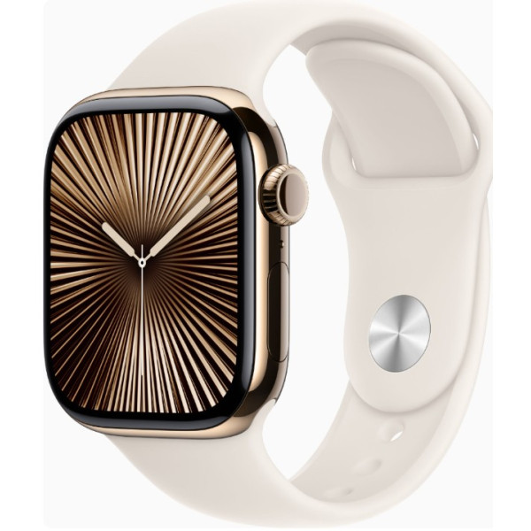 Apple Watch Series 10 GPS + Cellular 42mm Gold Titanium Case w. Starlight Sport Band - M/L (MX073) - фото Apple Watch Series 10 GPS + Cellular 42mm Gold Titanium Case w. Starlight Sport Band - M/L (MX073)