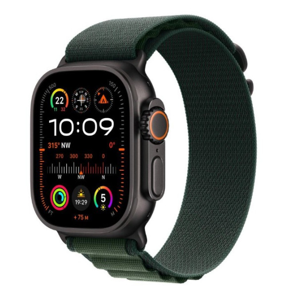 Apple Watch Ultra 2 GPS + Cellular 49mm Black Titan. Case w. Dark Green Alpine Loop - Small (MX4Q3)