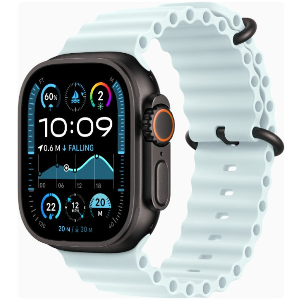 Apple Watch Ultra 2 GPS + Cellular 49mm Black Titanium Case w. Ice Blue Ocean Band (MYTC3+MYP83) - фото Apple Watch Ultra 2 GPS + Cellular 49mm Black Titanium Case w. Ice Blue Ocean Band (MYTC3+MYP83)
