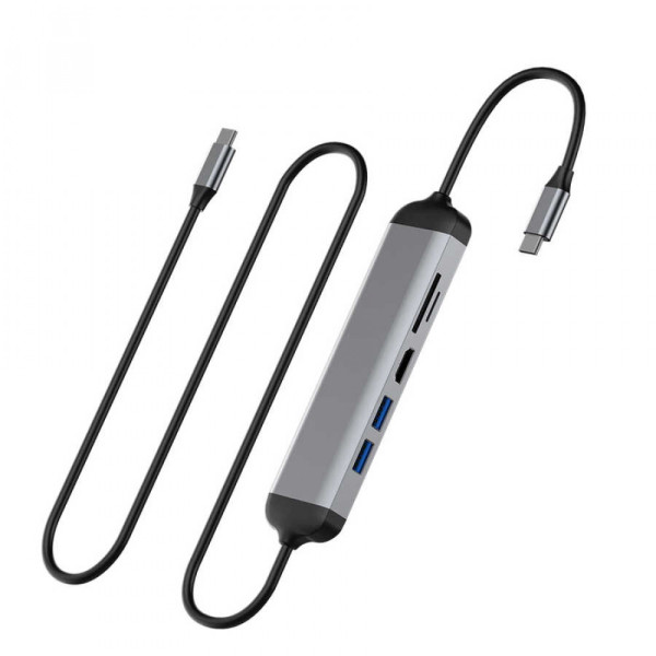 Переходник WiWU Alpha USB-C HUB 5-in-1 A521H USB3.0*2+HDMI+Micro SD/SD (gray) - фото Переходник WiWU Alpha USB-C HUB 5-in-1 A521H USB3.0*2+HDMI+Micro SD/SD (gray)