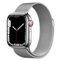 Apple Watch Series 7 GPS + Cellular 41mm Silver Stainless Steel Case with Silver Milanese Loop (MKHF3)