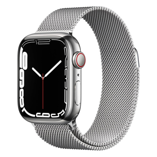 Apple Watch Series 7 GPS + Cellular 41mm Silver Stainless Steel Case with Silver Milanese Loop (MKHF3)