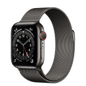 Apple Watch Series 6 GPS + Cellular 44mm Graphite Stainless Steel Case with Graphite Milanese Loop (M07R3, M09J3)