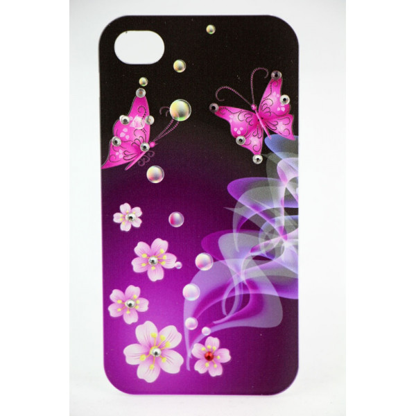 Чехол Накладка для iPhone 4/4S LAVAS SWAROVSKI Butterfly (Фиолетовый) (Пластик)