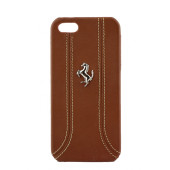 Чехол Накладка для iPhone 5/5S FERRARI Camel (коричневый) (кожа)