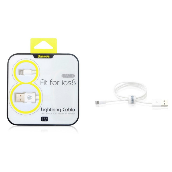 Кабель Apple Lightning BASEUS (USB 1m) (Белый) - фото Кабель Apple Lightning BASEUS (USB 1m) (Белый)