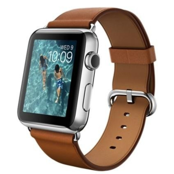 Apple Watch 42mm Stailnless Steel Case with Saddle Brown Classic Buckle (MLC92)