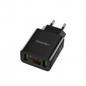 Сетевое зарядное устройство Usams LED Display travel charger 2 USB (black)