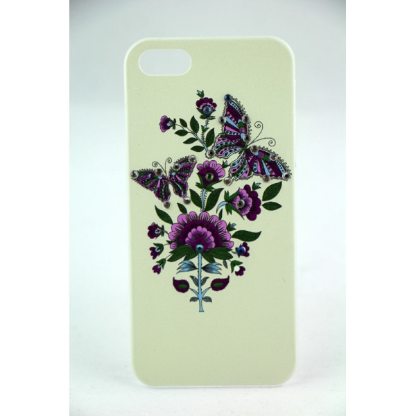 Чехол Накладка для iPhone  5/5S LAVAS SWAROVSKI Butterfly (Белый) (Пластик)