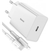 Мережевий зарядний пристрій Baseus Speed Mini PD Single Type-C Quick Charge 18W with Cable Type-c to iP PD 18W (White)