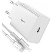 Сетевое зарядное устройство Baseus Speed Mini PD Single Type-C Quick Charge 18W  with Cable Type-c to iP PD 18W (White)