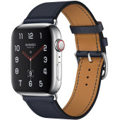 Apple Watch Hermes Series 4 GPS + Cellular 44mm Stainless Steel Case with Bleu Indigo Swift Leather Single Tour (MU772)