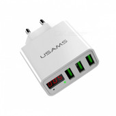 Мережевий зарядний пристрій Usams LED Display travel charger 3 USB (white)