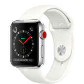 Apple Watch Series 3 GPS + Cellular 42mm Stainless Steel w. Soft White Sport B. (MQK82)
