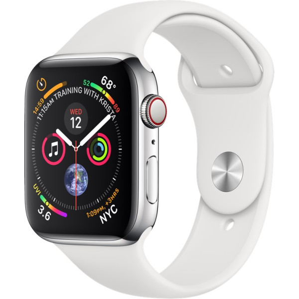 Apple Watch Series 4 GPS + LTE 44mm Steel w. White Sport b. Steel (MTV22)