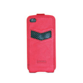 Чохол Фліп для iPhone 4/4S iMobo Carbon (червоний) (шкіра)