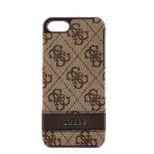 Чехол Накладка для iPhone 5/5S GUESS (коричневый) (прессованая кожа)