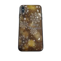 Чехол накладка iPhone Xs Max Rhombus Merry Christmas (gold)