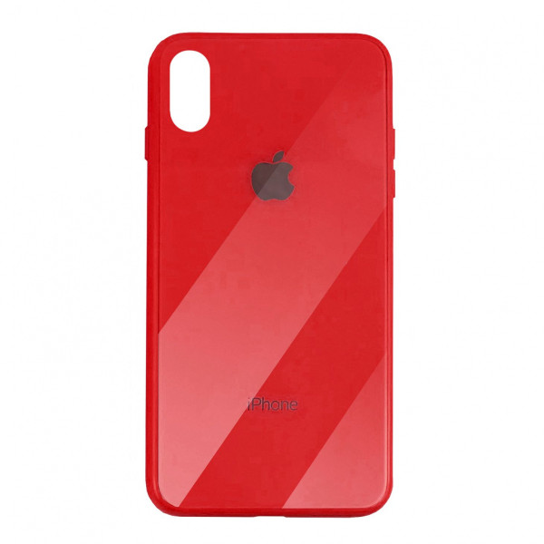 Чехол накладка iPhone Xs Max Glass Plastic Case Logo (red)